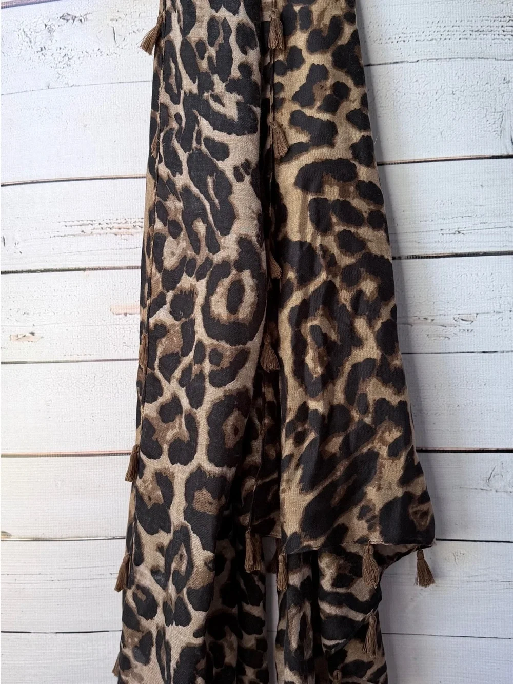 Leopard Print Tassel Scarf